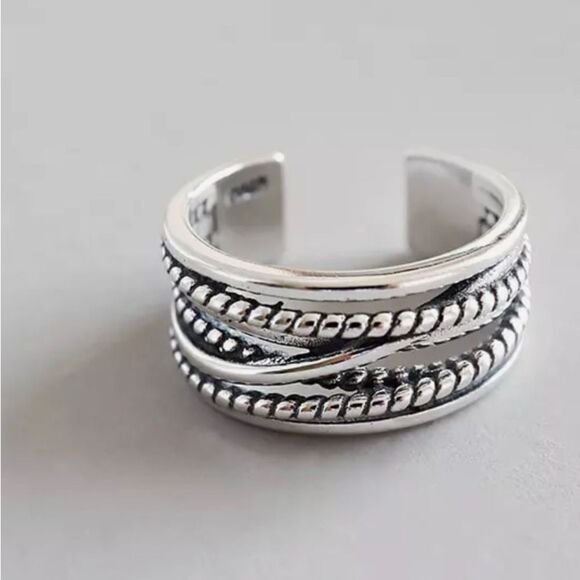 The Boho Weave Ring wide band adjustable in 925 silver - Picture 9 of 9